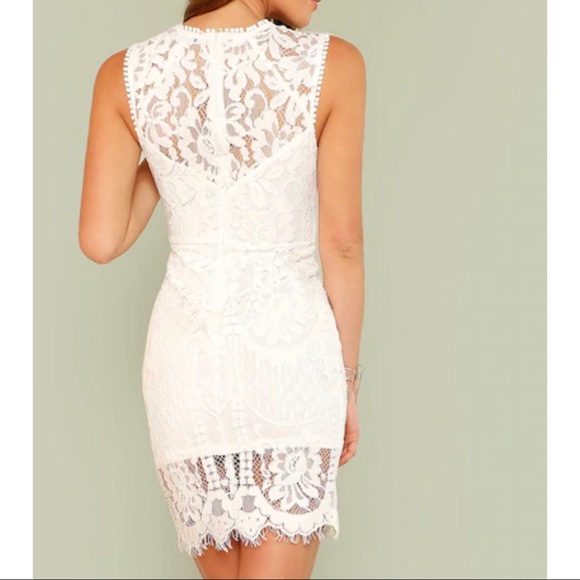 Lace Guipure BodyCon Dress White - Picture 3 of 5